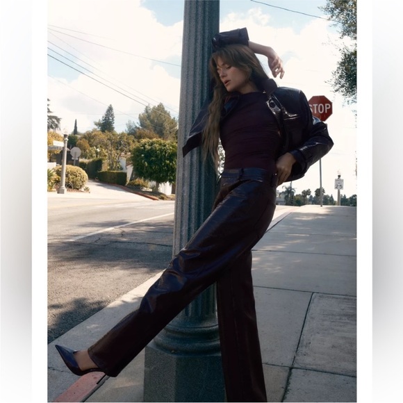 Zara STRAIGHT-LEG FAUX LEATHER ANIMAL EMBOSSED PANTS - Picture 3 of 4